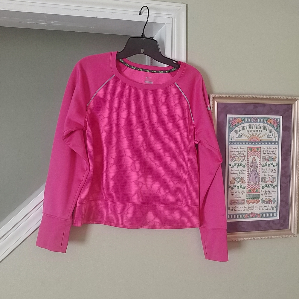NIKE Girls Pink Pattern LS Fleece- Lined Sweatshirt XL